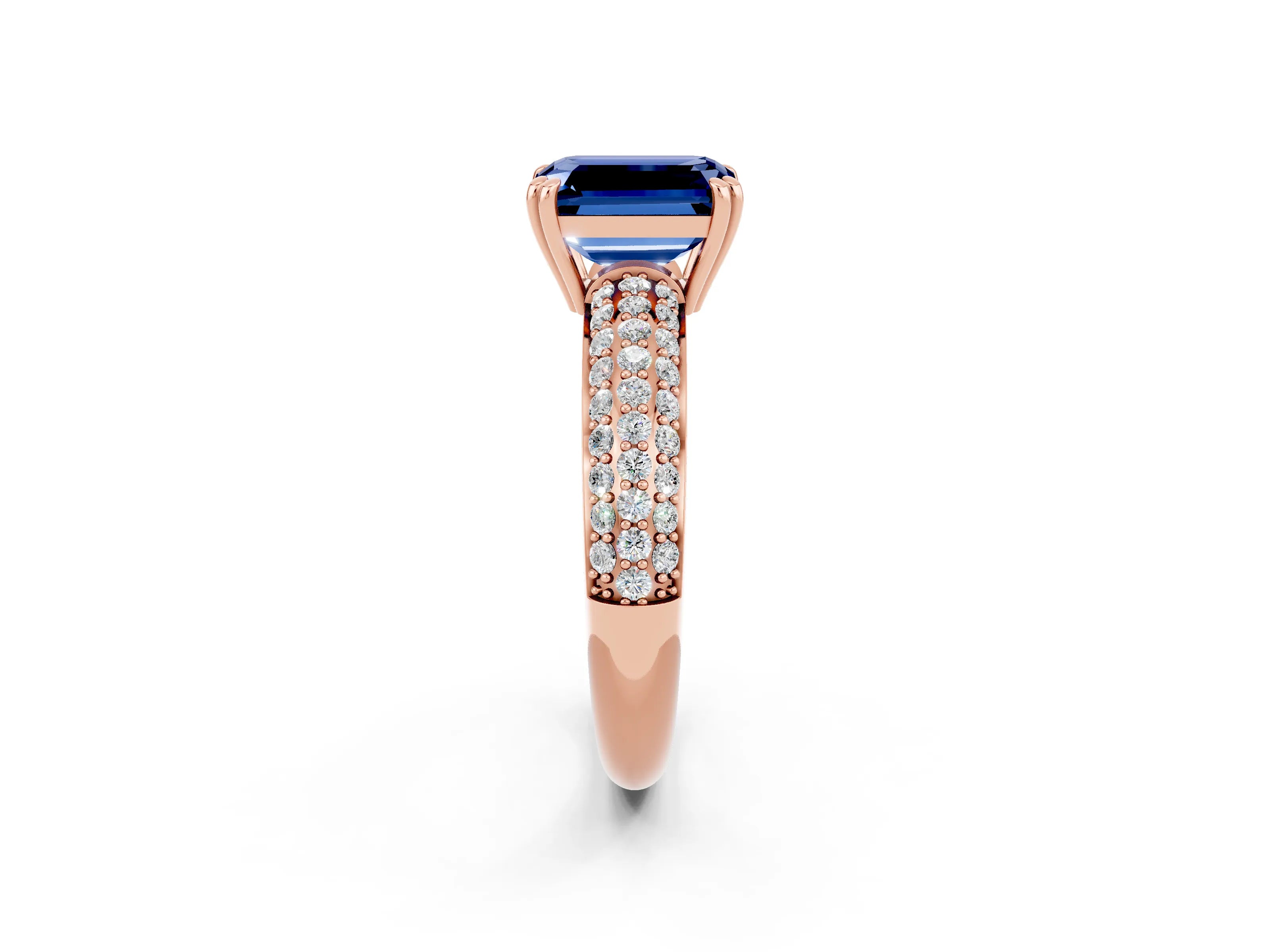 Rose gold Emerald Cut Cut Pave Diamond Engagement Ring with Channel Set Band and Four-Prong Setting_2