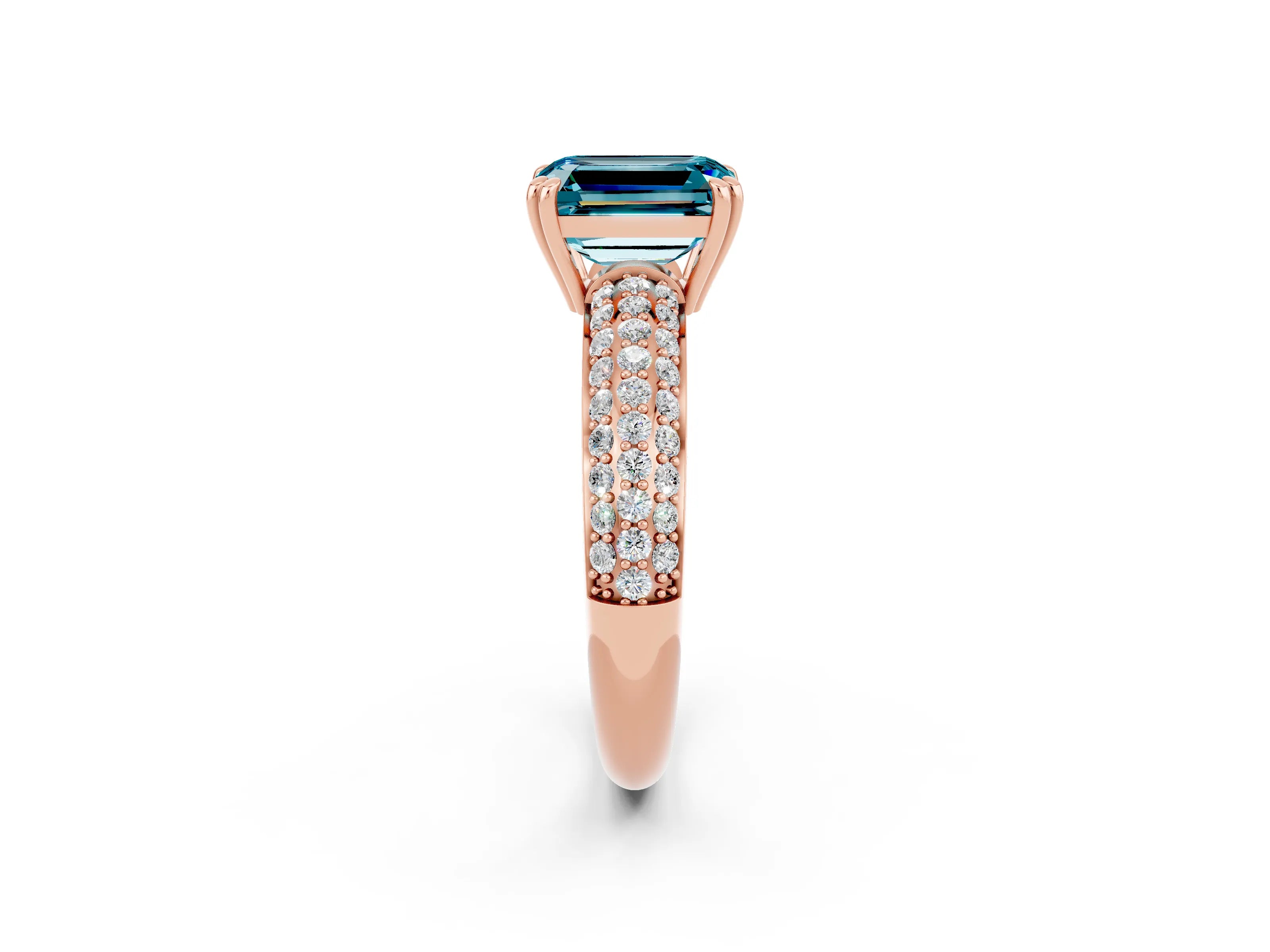 Rose gold Emerald Cut Cut Pave Diamond Engagement Ring with Channel Set Band and Four-Prong Setting_2