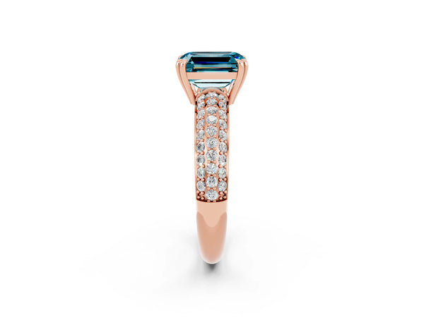 Rose gold Emerald Cut Cut Pave Diamond Engagement Ring with Channel Set Band and Four-Prong Setting