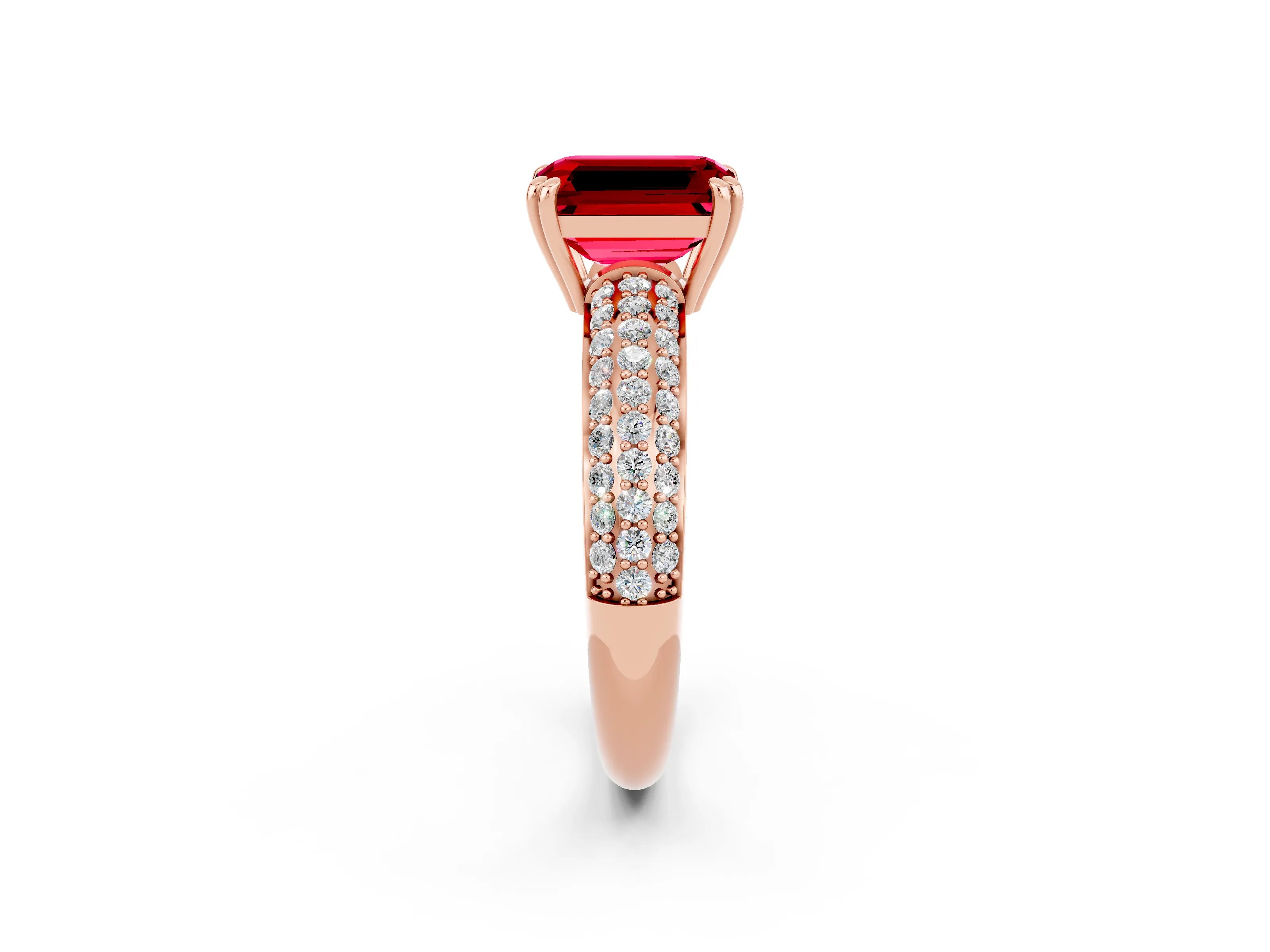 Rose gold Emerald Cut Cut Pave Diamond Engagement Ring with Channel Set Band and Four-Prong Setting_2