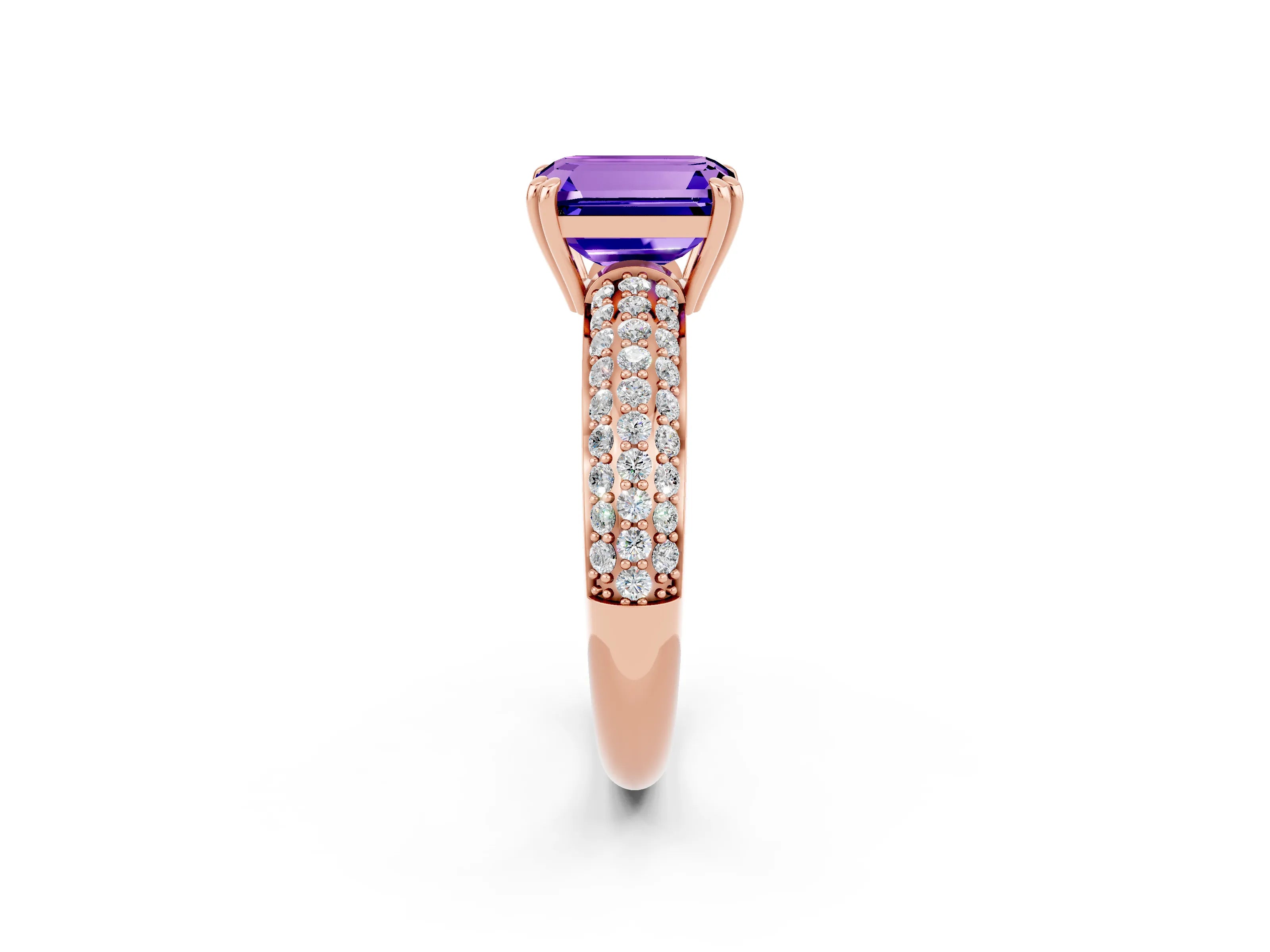 Rose gold Emerald Cut Cut Pave Diamond Engagement Ring with Channel Set Band and Four-Prong Setting_2