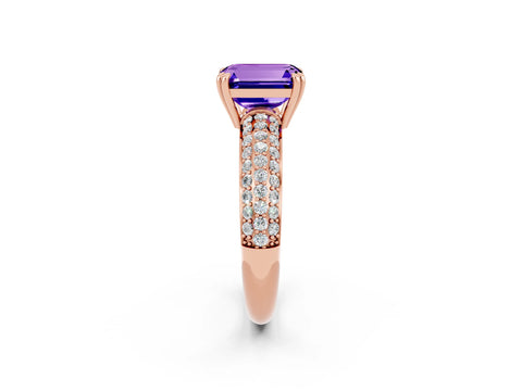 Rose gold Emerald Cut Cut Pave Diamond Engagement Ring with Channel Set Band and Four-Prong Setting_2