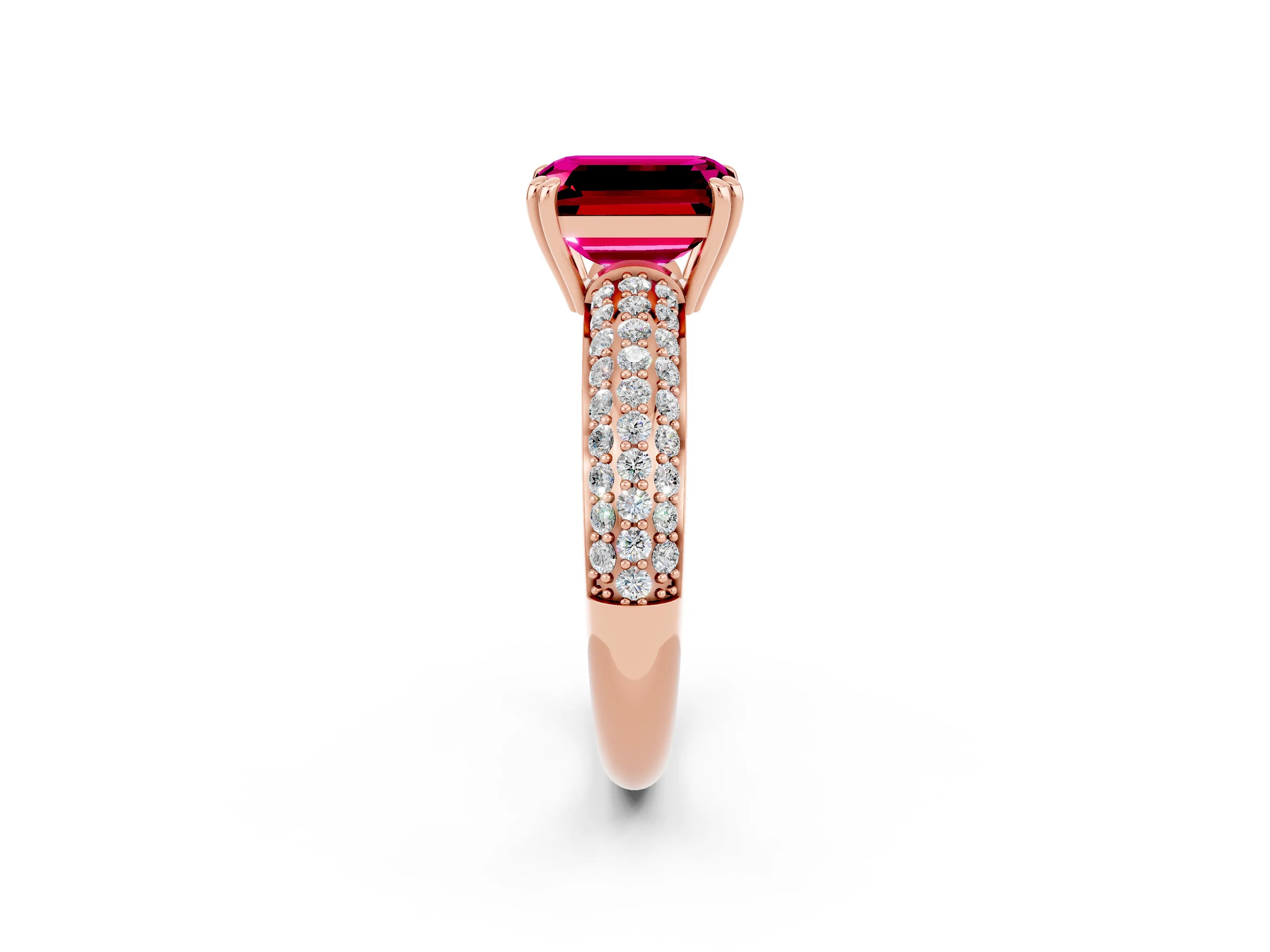 Rose gold Emerald Cut Cut Pave Diamond Engagement Ring with Channel Set Band and Four-Prong Setting_2