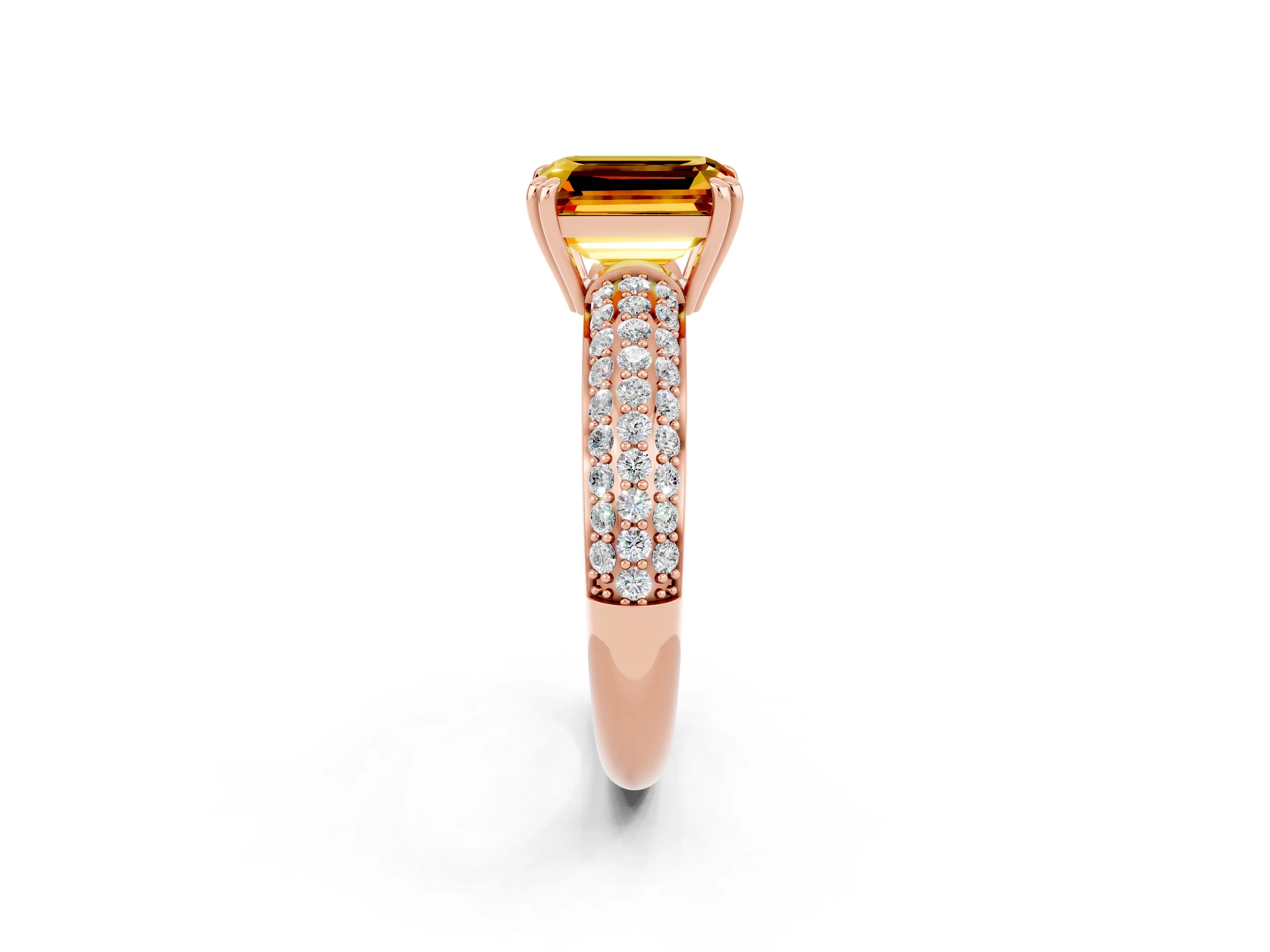 Rose gold Emerald Cut Cut Pave Diamond Engagement Ring with Channel Set Band and Four-Prong Setting_2