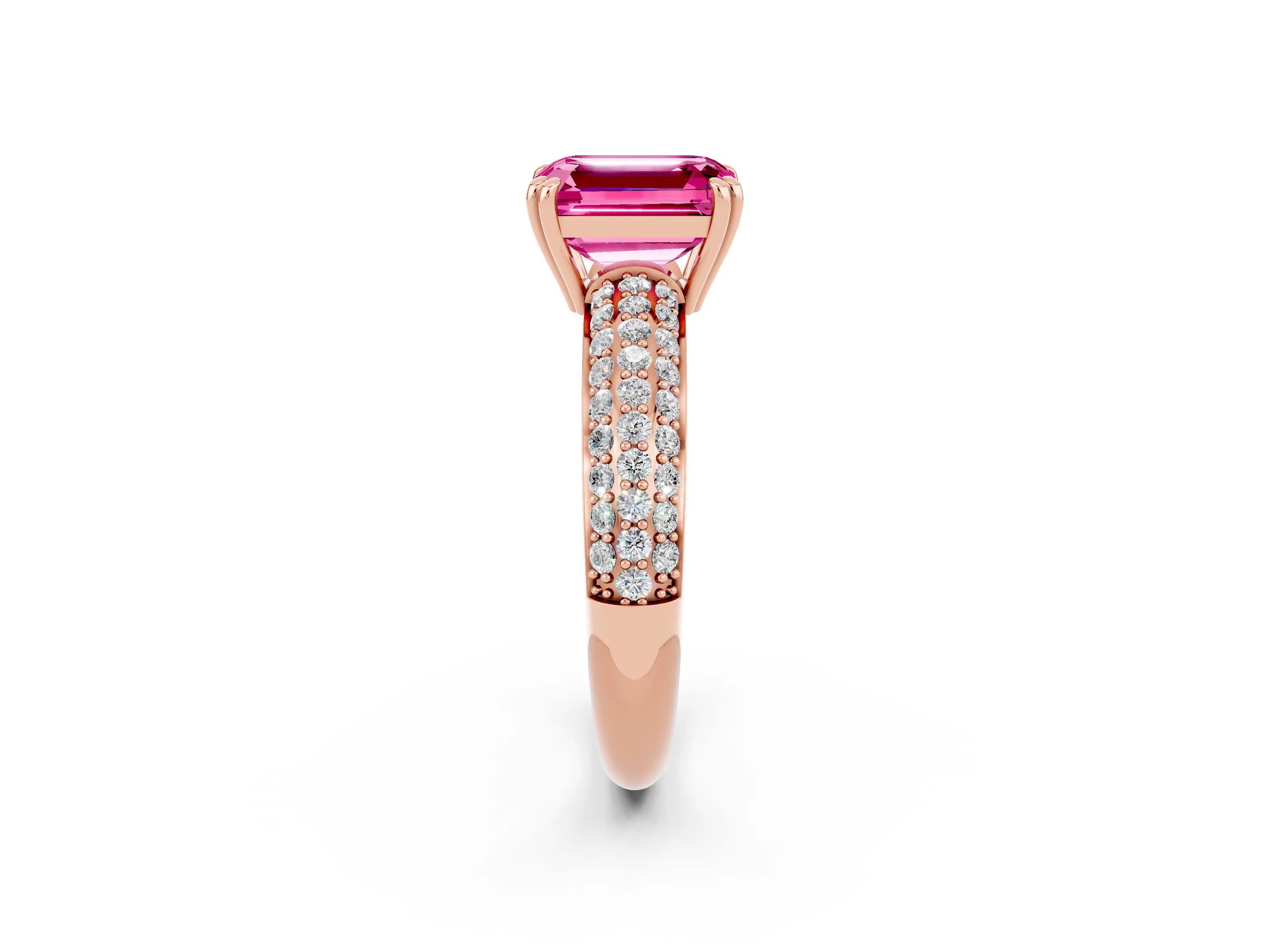 Rose gold Emerald Cut Cut Pave Diamond Engagement Ring with Channel Set Band and Four-Prong Setting_2