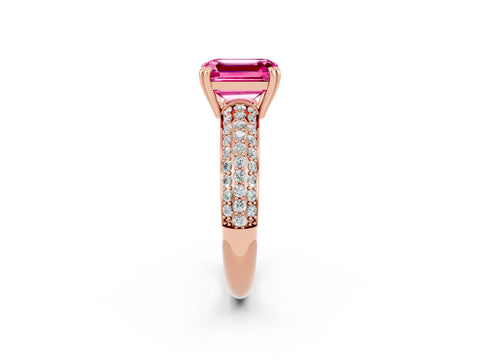 Rose gold Emerald Cut Cut Pave Diamond Engagement Ring with Channel Set Band and Four-Prong Setting_2