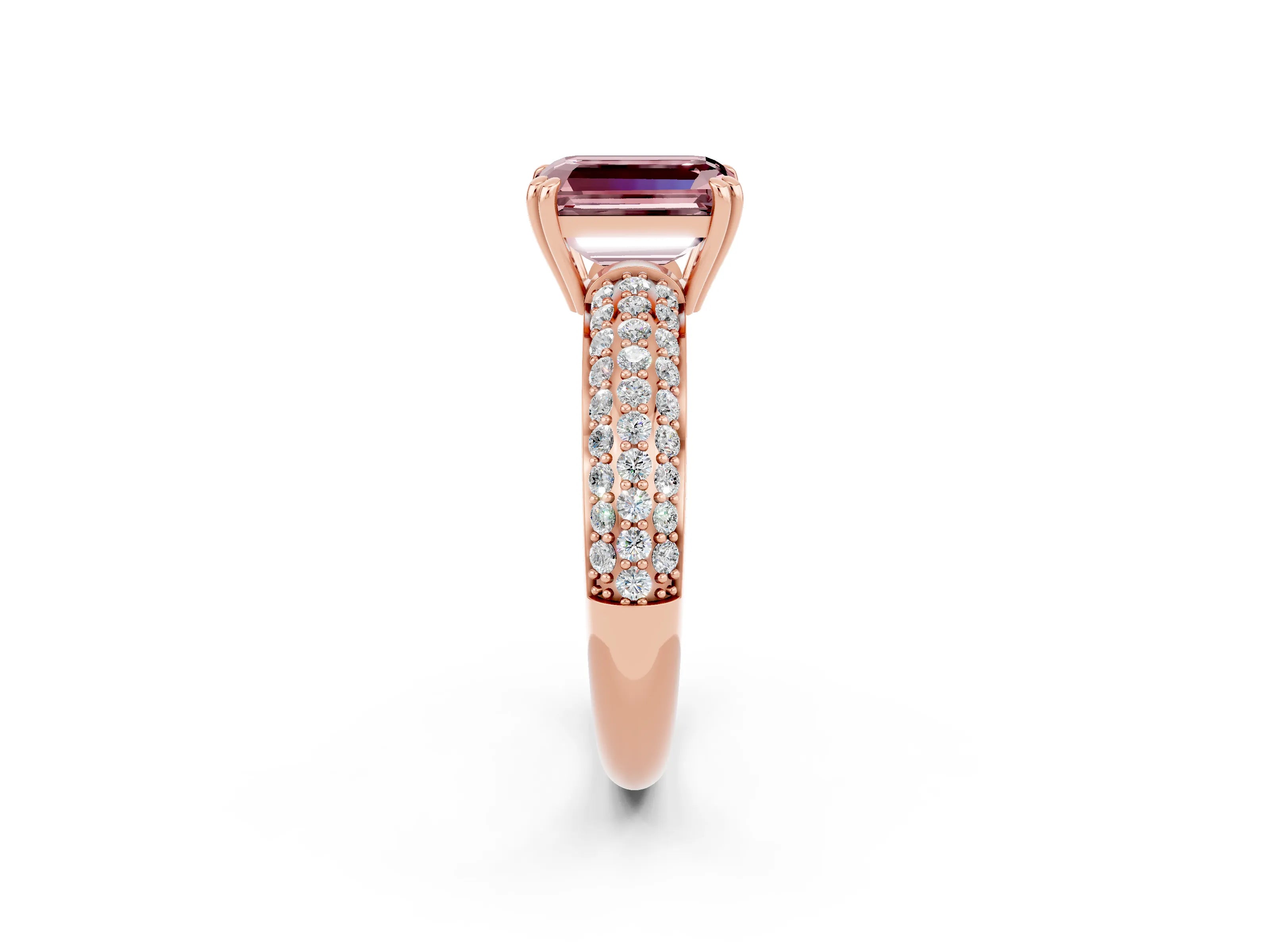 Rose gold Emerald Cut Cut Pave Diamond Engagement Ring with Channel Set Band and Four-Prong Setting_2