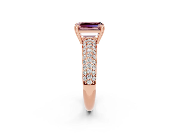 Rose gold Emerald Cut Cut Pave Diamond Engagement Ring with Channel Set Band and Four-Prong Setting