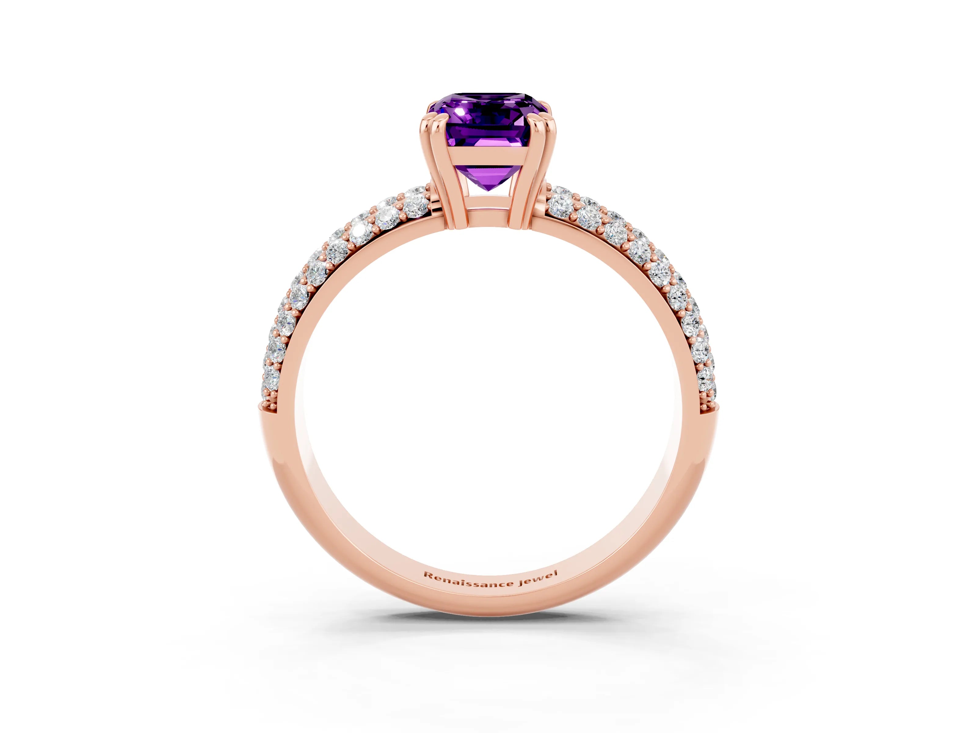 Rose gold Emerald Cut Cut Pave Diamond Engagement Ring with Channel Set Band and Four-Prong Setting_3
