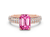 Rose gold Emerald Cut Cut Pave Diamond Engagement Ring with Channel Set Band and Four-Prong Setting