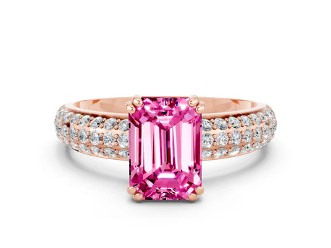 Rose gold Emerald Cut Cut Pave Diamond Engagement Ring with Channel Set Band and Four-Prong Setting