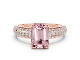Rose gold Emerald Cut Cut Pave Diamond Engagement Ring with Channel Set Band and Four-Prong Setting