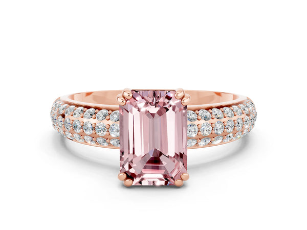 Rose gold Emerald Cut Cut Pave Diamond Engagement Ring with Channel Set Band and Four-Prong Setting