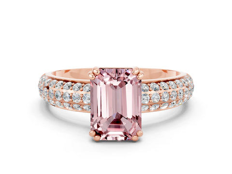 Rose gold Emerald Cut Cut Pave Diamond Engagement Ring with Channel Set Band and Four-Prong Setting