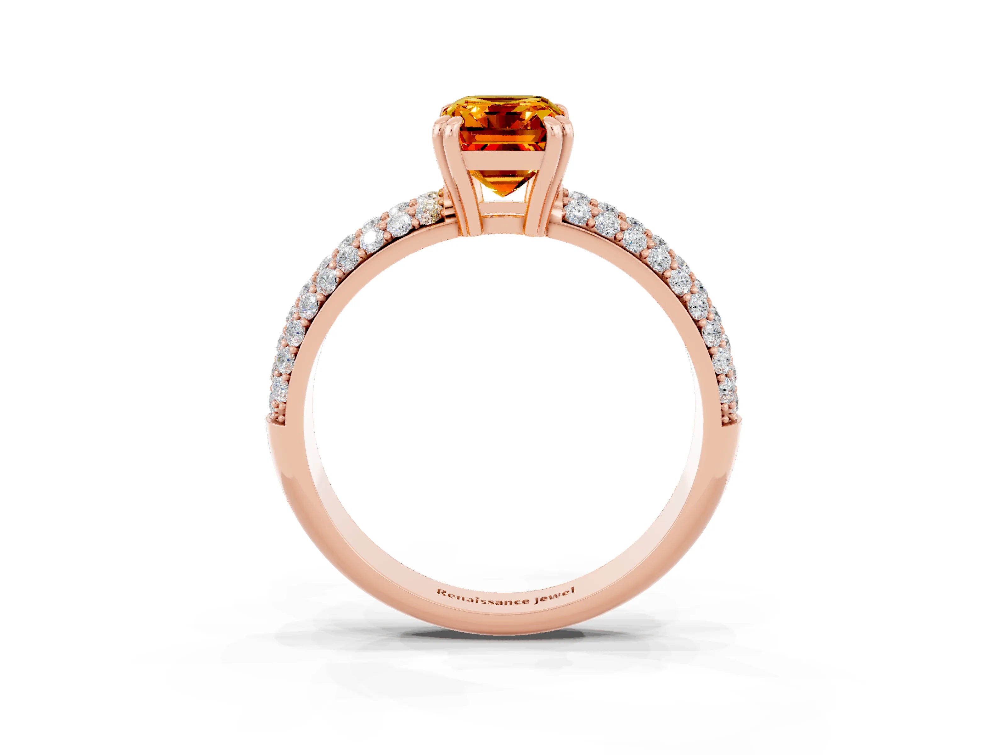 Rose gold Emerald Cut Cut Pave Diamond Engagement Ring with Channel Set Band and Four-Prong Setting_3