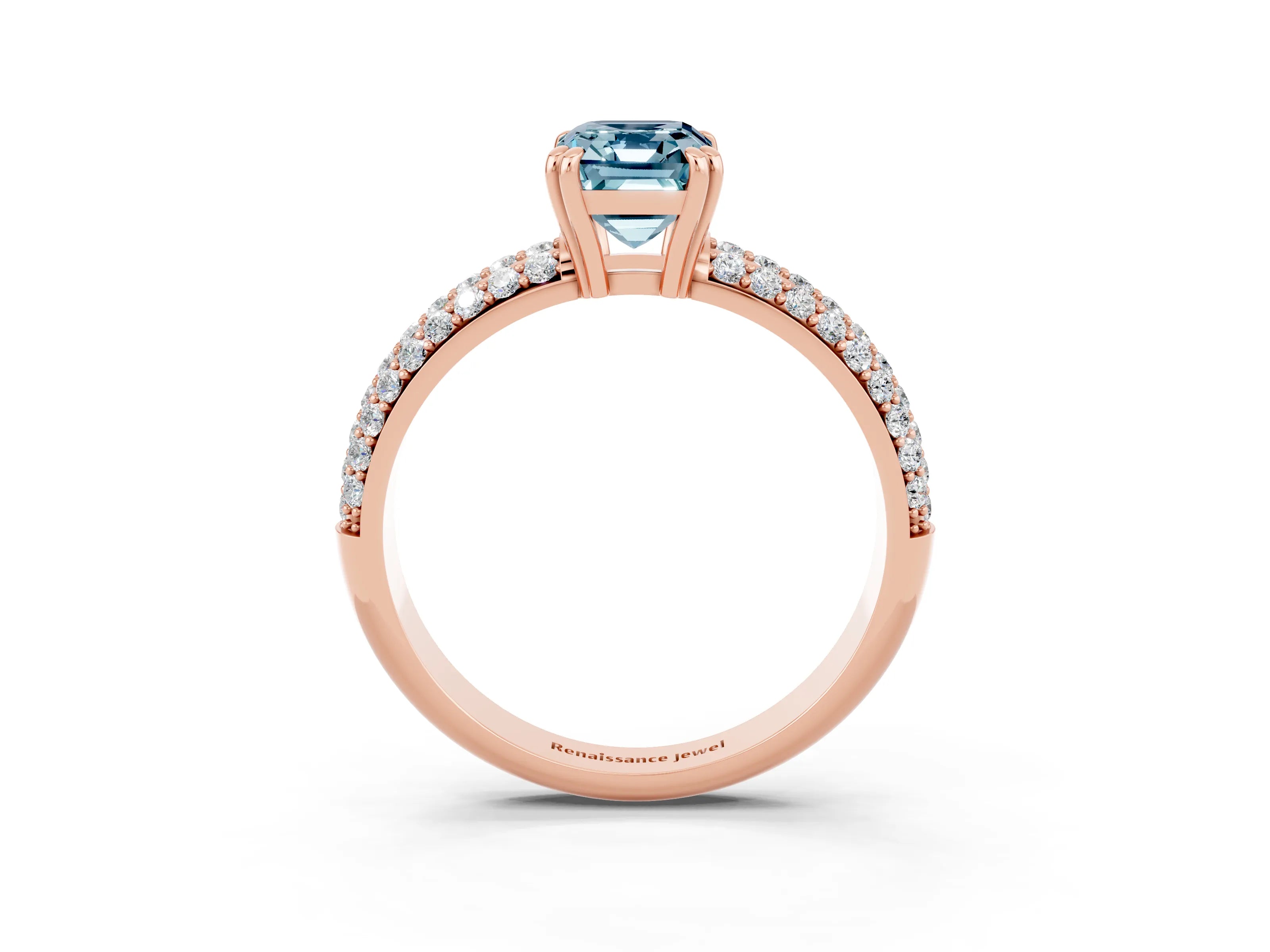 Rose gold Emerald Cut Cut Pave Diamond Engagement Ring with Channel Set Band and Four-Prong Setting_3