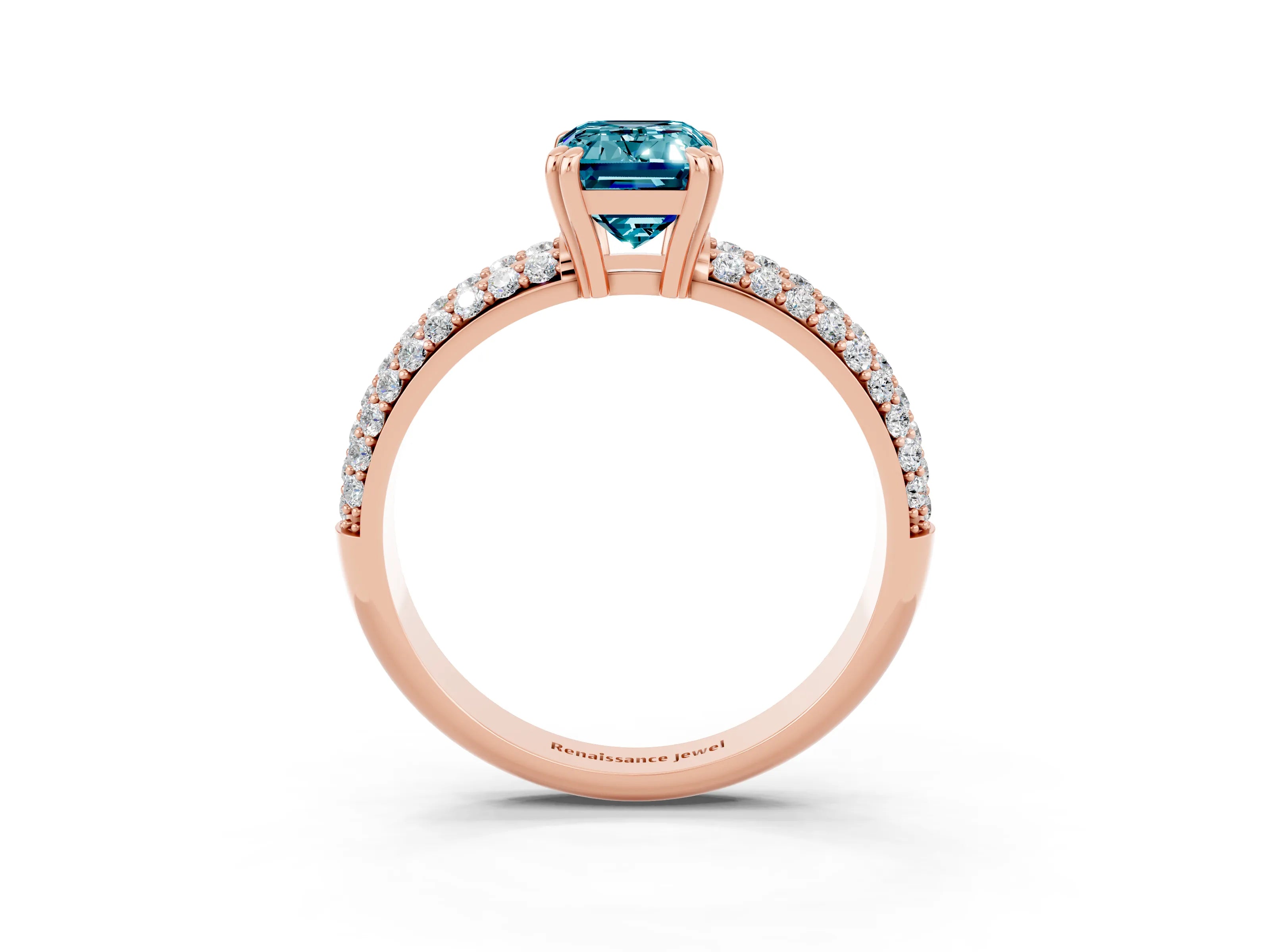 Rose gold Emerald Cut Cut Pave Diamond Engagement Ring with Channel Set Band and Four-Prong Setting_3