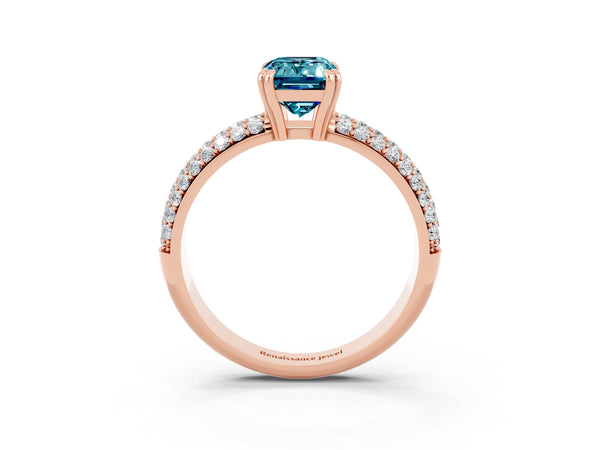 Rose gold Emerald Cut Cut Pave Diamond Engagement Ring with Channel Set Band and Four-Prong Setting