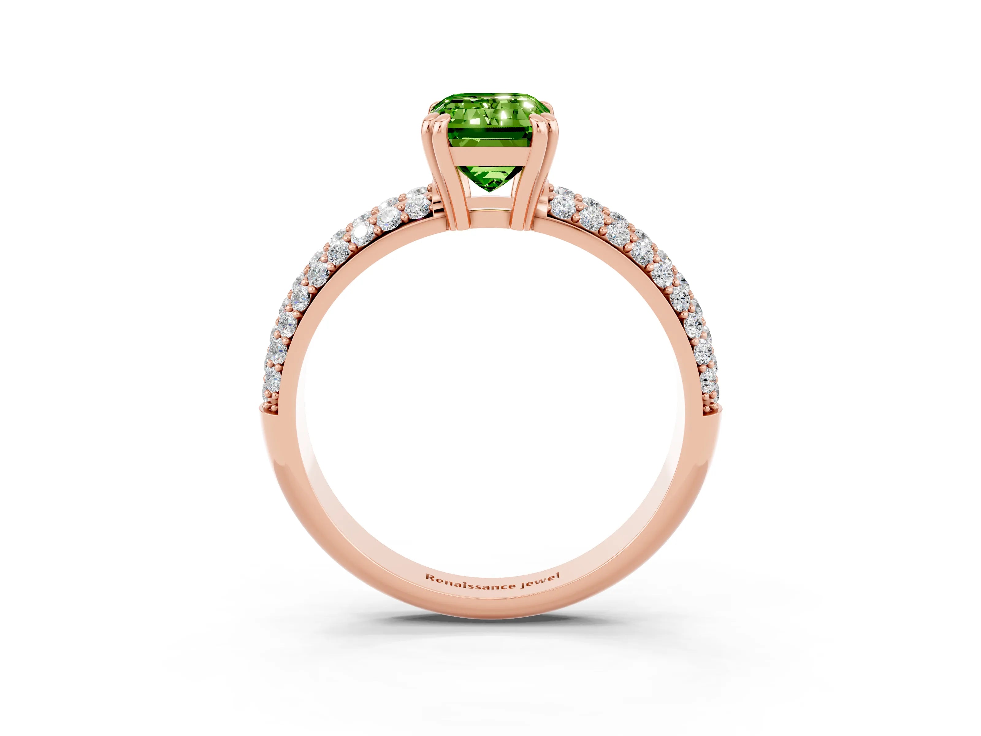 Rose gold Emerald Cut Cut Pave Diamond Engagement Ring with Channel Set Band and Four-Prong Setting_3