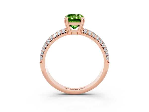 Rose gold Emerald Cut Cut Pave Diamond Engagement Ring with Channel Set Band and Four-Prong Setting