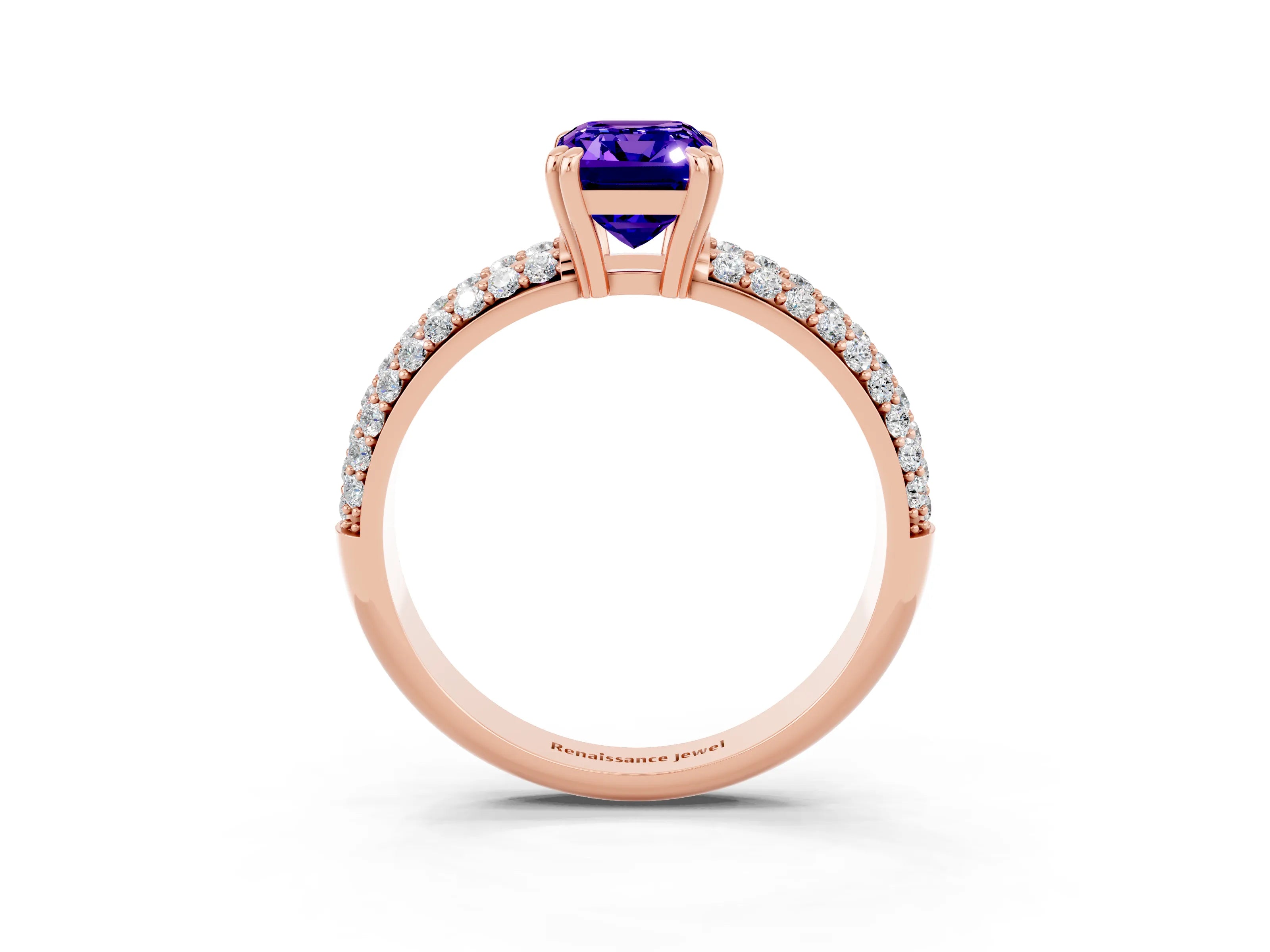 Rose gold Emerald Cut Cut Pave Diamond Engagement Ring with Channel Set Band and Four-Prong Setting_3