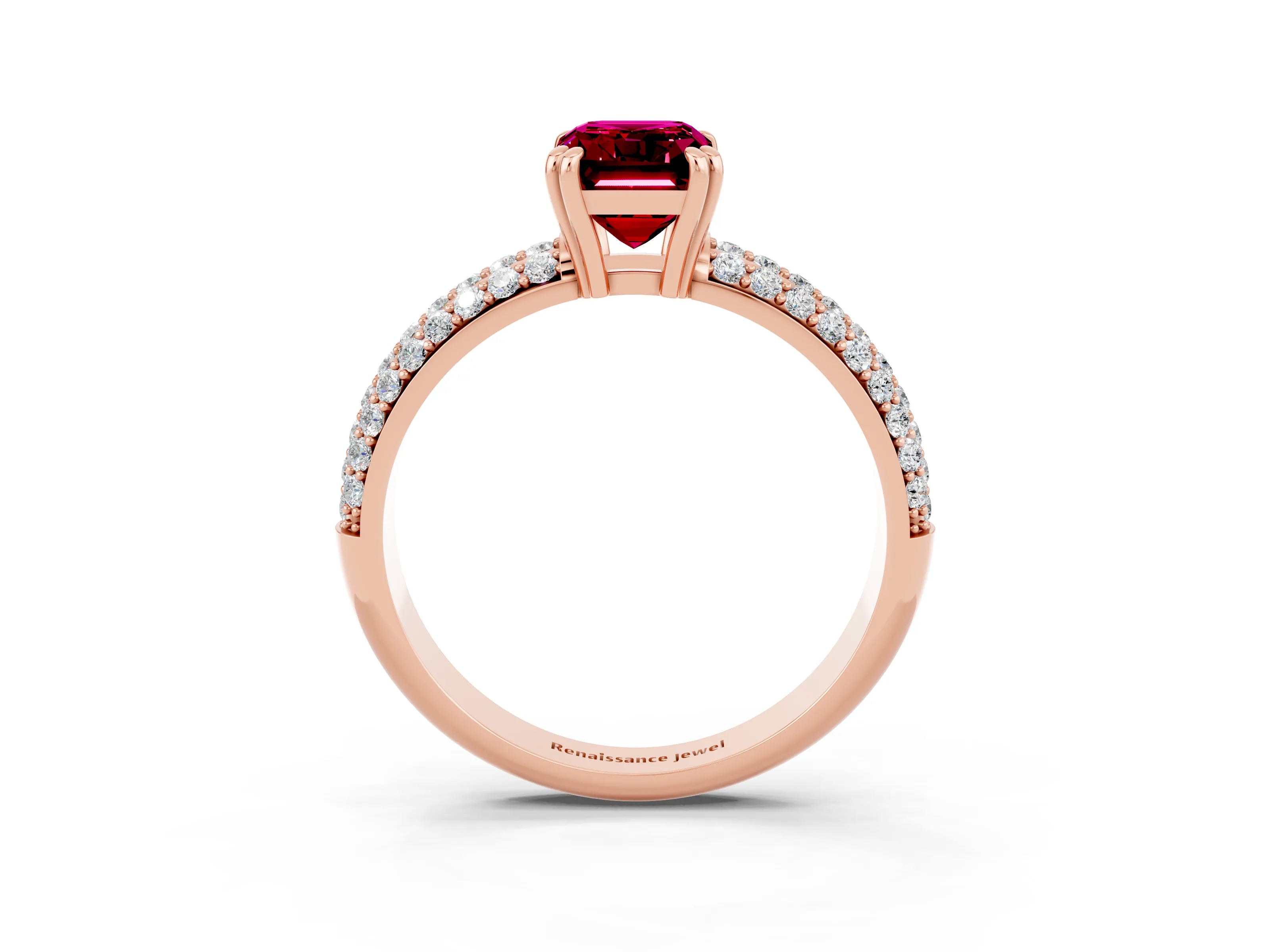 Rose gold Emerald Cut Cut Pave Diamond Engagement Ring with Channel Set Band and Four-Prong Setting_3