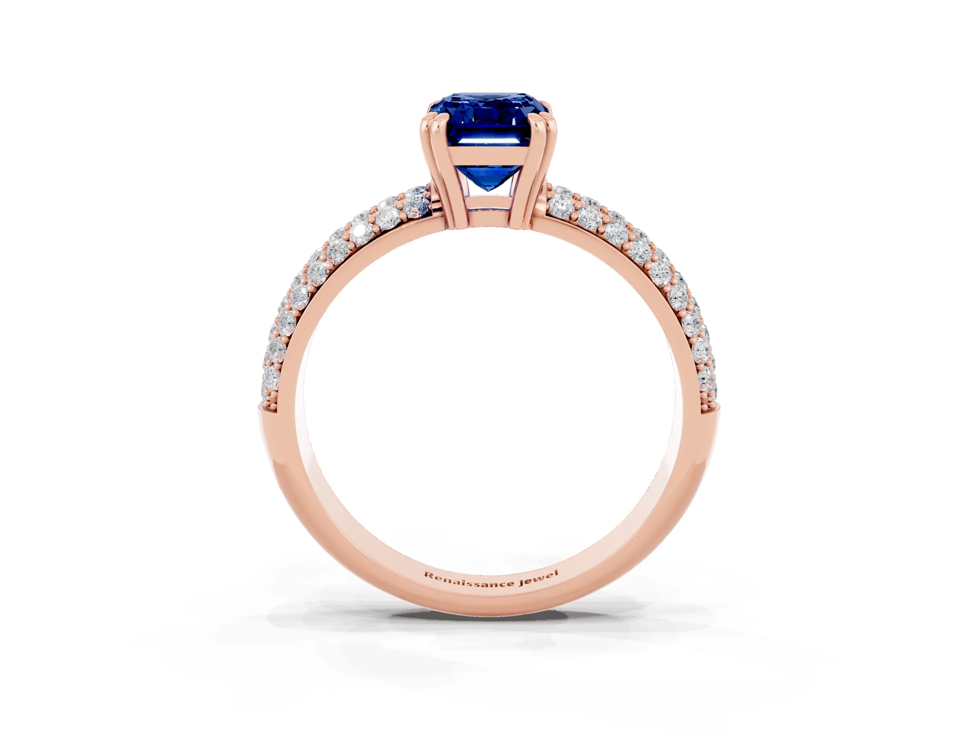 Rose gold Emerald Cut Cut Pave Diamond Engagement Ring with Channel Set Band and Four-Prong Setting_3