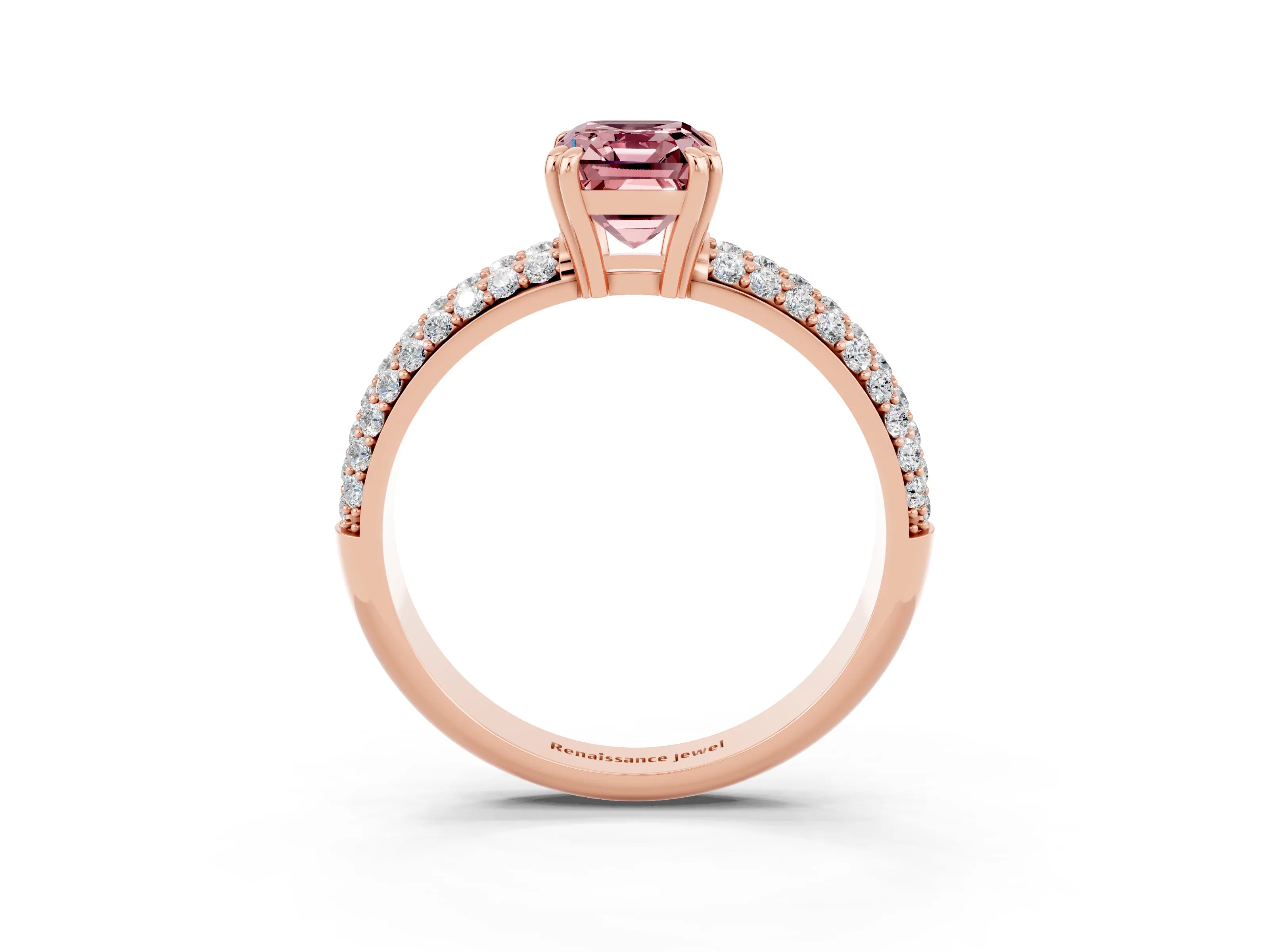 Rose gold Emerald Cut Cut Pave Diamond Engagement Ring with Channel Set Band and Four-Prong Setting_3