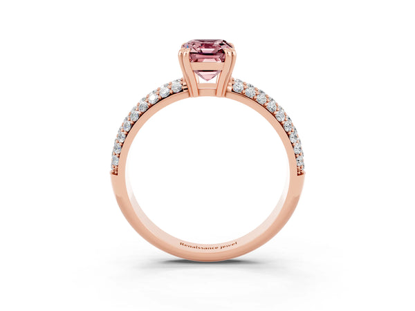 Rose gold Emerald Cut Cut Pave Diamond Engagement Ring with Channel Set Band and Four-Prong Setting