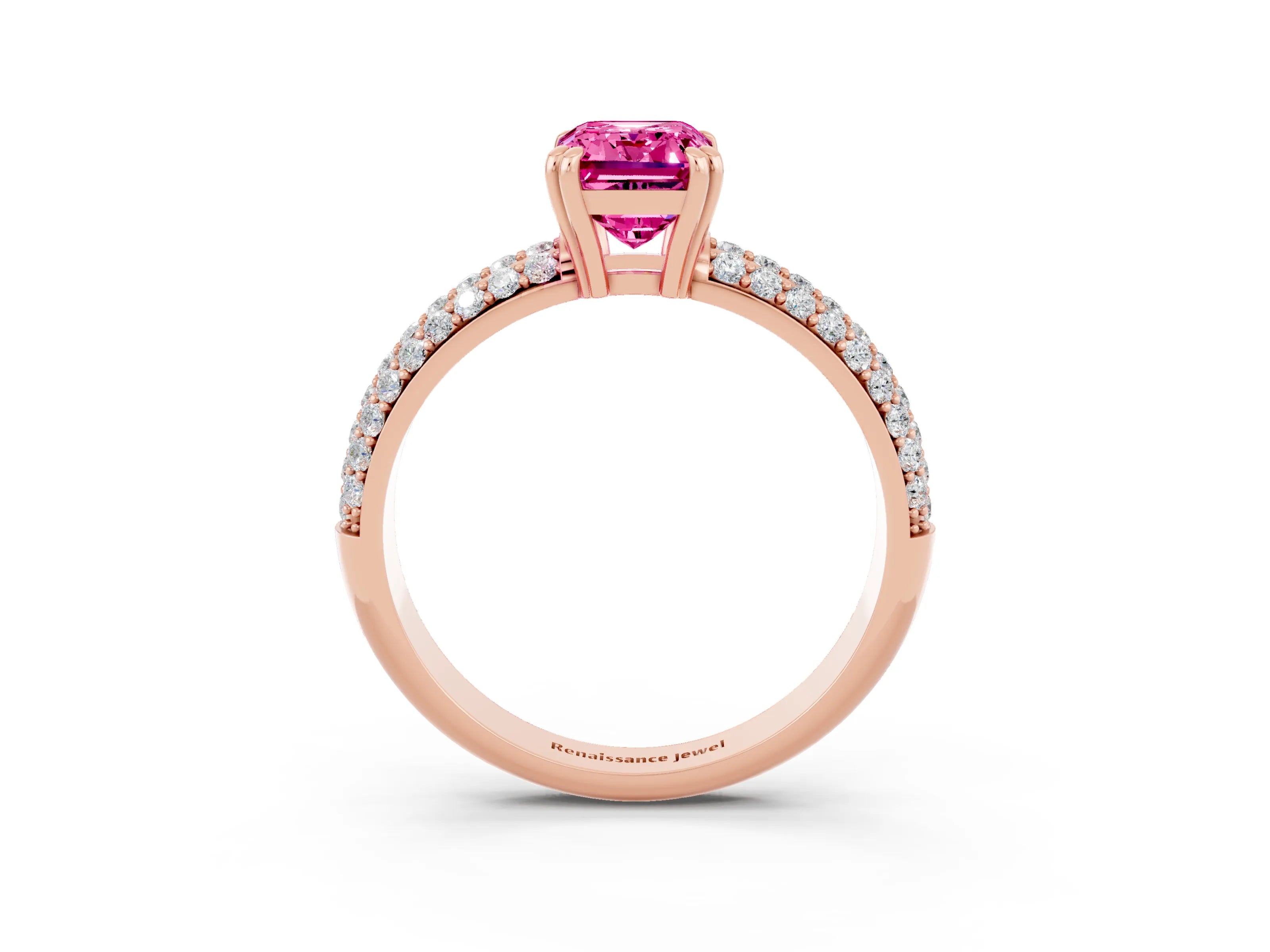 Rose gold Emerald Cut Cut Pave Diamond Engagement Ring with Channel Set Band and Four-Prong Setting_3
