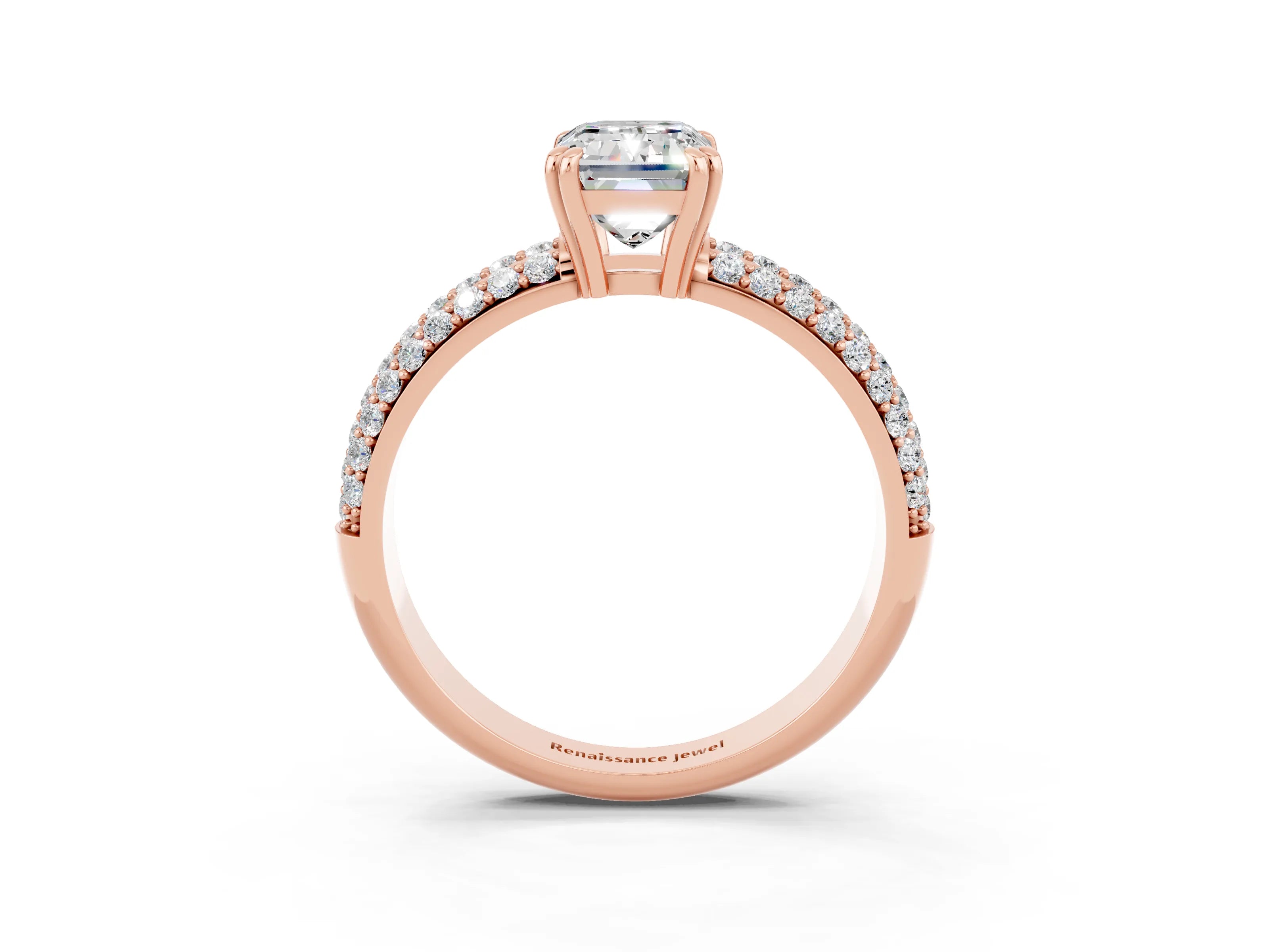 Rose gold Emerald Cut Cut Pave Diamond Engagement Ring with Channel Set Band and Four-Prong Setting_3