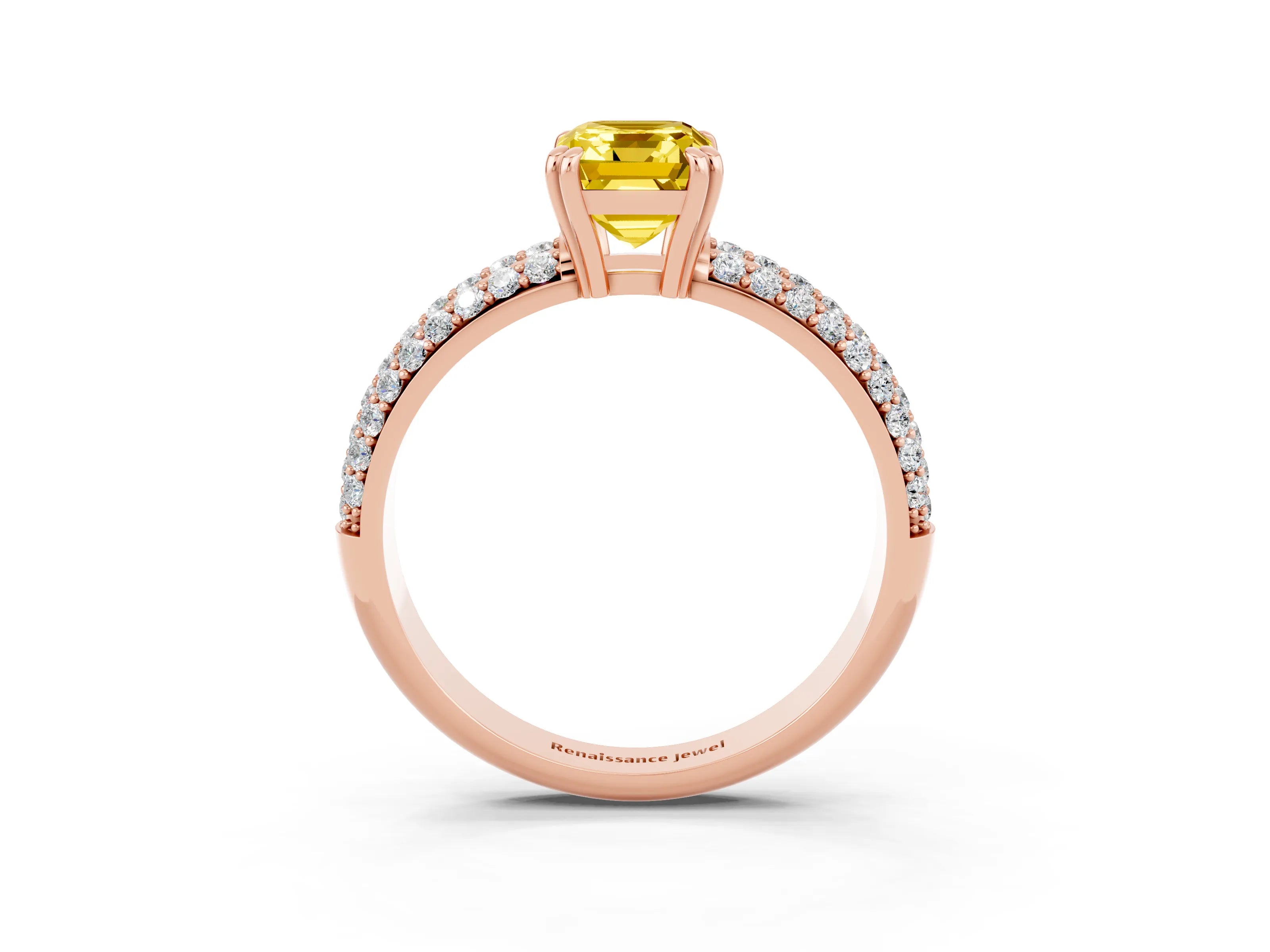 Rose gold Emerald Cut Cut Pave Diamond Engagement Ring with Channel Set Band and Four-Prong Setting_3