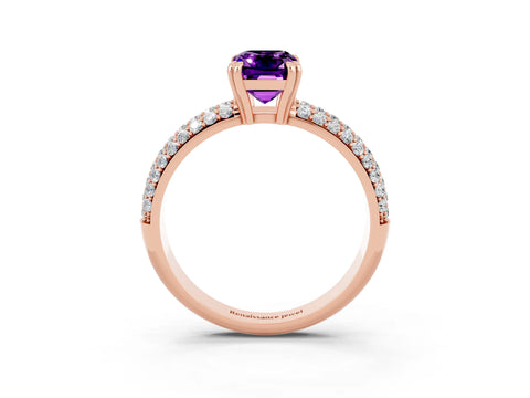 Rose gold Emerald Cut Cut Pave Diamond Engagement Ring with Channel Set Band and Four-Prong Setting_3