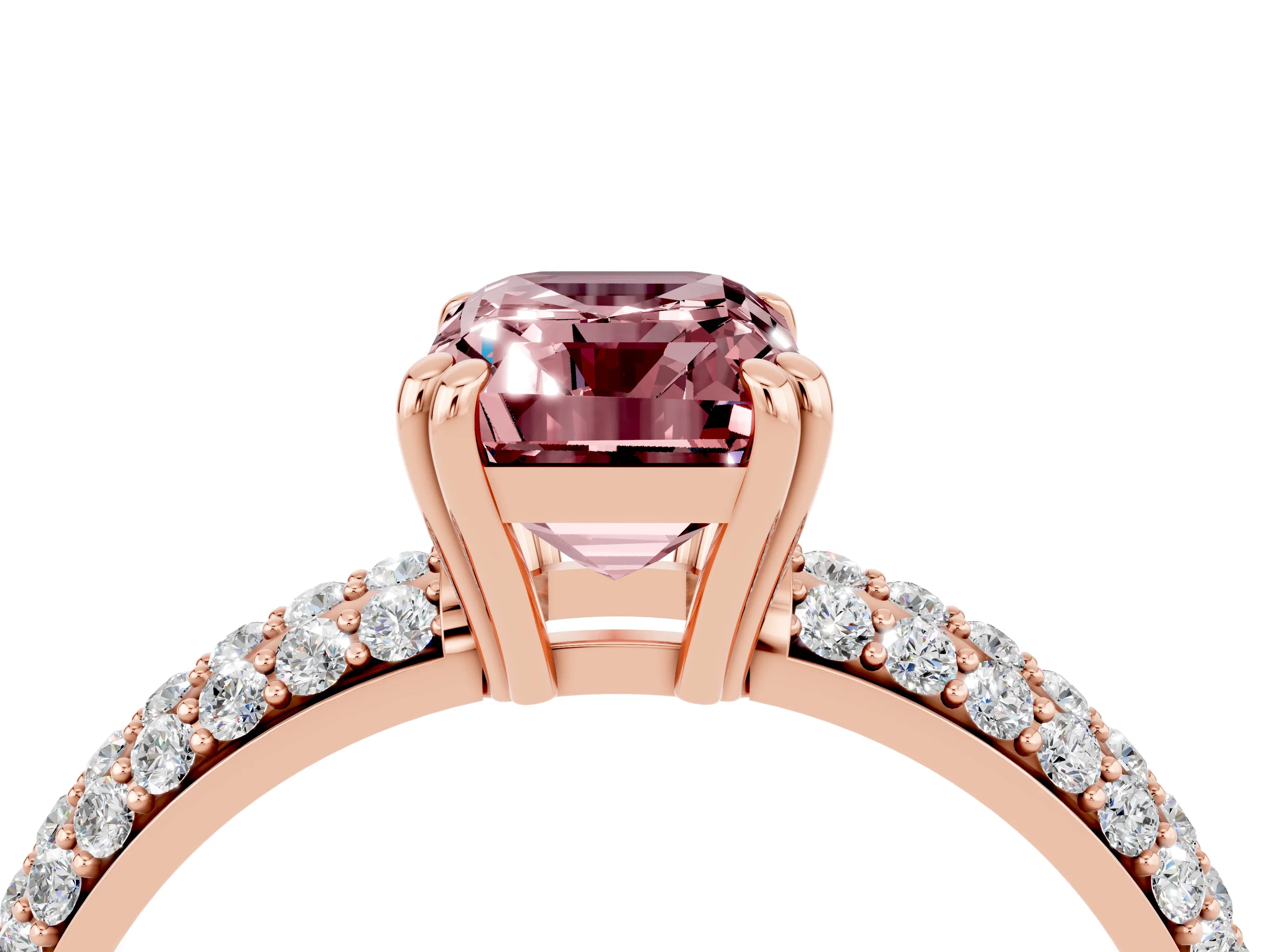 Rose gold Emerald Cut Cut Pave Diamond Engagement Ring with Channel Set Band and Four-Prong Setting_4