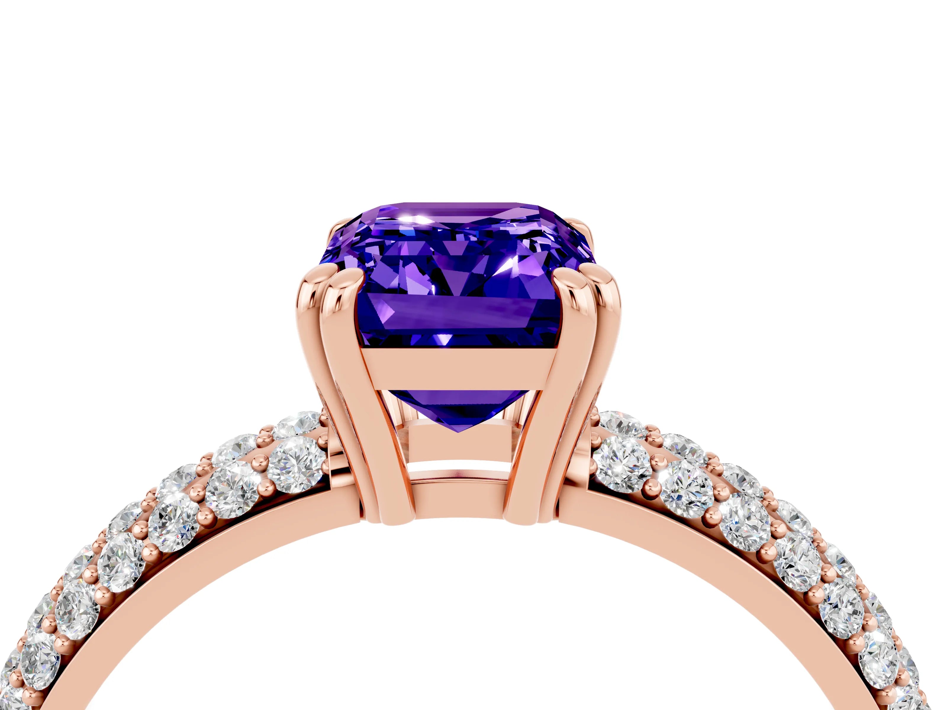 Rose gold Emerald Cut Cut Pave Diamond Engagement Ring with Channel Set Band and Four-Prong Setting_4