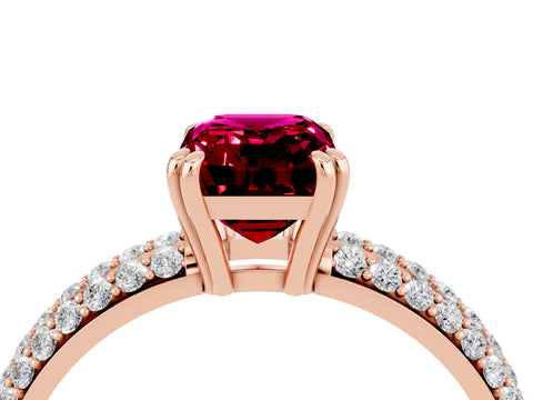 Rose gold Emerald Cut Cut Pave Diamond Engagement Ring with Channel Set Band and Four-Prong Setting_4