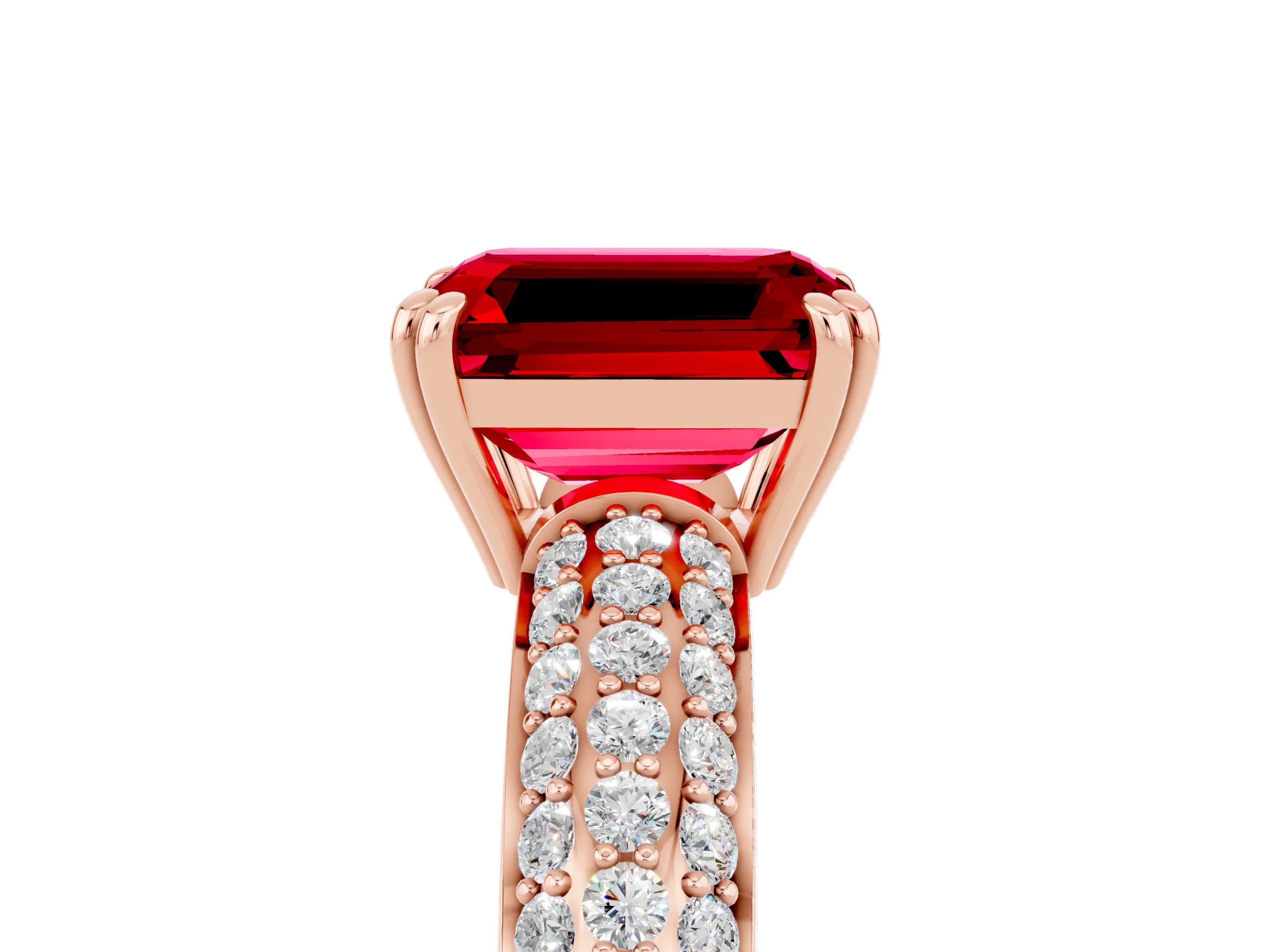 Rose gold Emerald Cut Cut Pave Diamond Engagement Ring with Channel Set Band and Four-Prong Setting_5