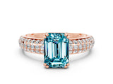 Rose gold Emerald Cut Cut Pave Diamond Engagement Ring with Channel Set Band and Four-Prong Setting