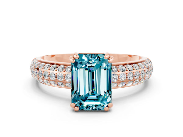 Rose gold Emerald Cut Cut Pave Diamond Engagement Ring with Channel Set Band and Four-Prong Setting