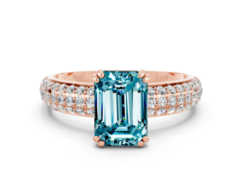 Rose gold Emerald Cut Cut Pave Diamond Engagement Ring with Channel Set Band and Four-Prong Setting