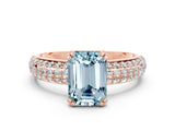 Rose gold Emerald Cut Cut Pave Diamond Engagement Ring with Channel Set Band and Four-Prong Setting