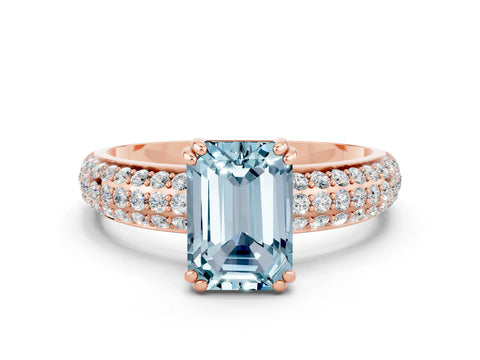 Rose gold Emerald Cut Cut Pave Diamond Engagement Ring with Channel Set Band and Four-Prong Setting