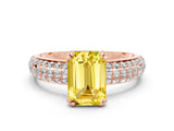 Rose gold Emerald Cut Cut Pave Diamond Engagement Ring with Channel Set Band and Four-Prong Setting