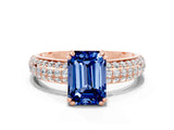 Rose gold Emerald Cut Cut Pave Diamond Engagement Ring with Channel Set Band and Four-Prong Setting