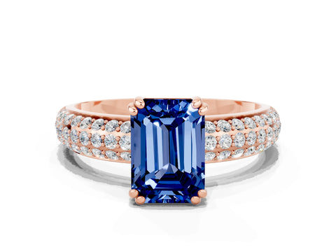 Rose gold Emerald Cut Cut Pave Diamond Engagement Ring with Channel Set Band and Four-Prong Setting