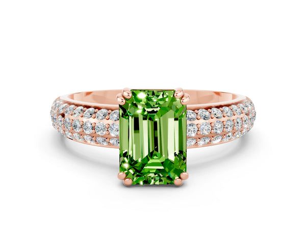 Rose gold Emerald Cut Cut Pave Diamond Engagement Ring with Channel Set Band and Four-Prong Setting