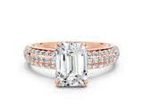 Rose gold Emerald Cut Cut Pave Diamond Engagement Ring with Channel Set Band and Four-Prong Setting
