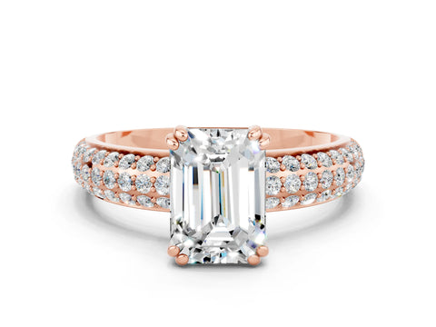Rose gold Emerald Cut Cut Pave Diamond Engagement Ring with Channel Set Band and Four-Prong Setting