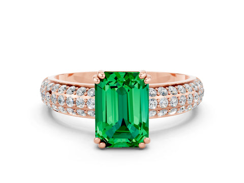 Rose gold Emerald Cut Cut Pave Diamond Engagement Ring with Channel Set Band and Four-Prong Setting