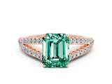 Rose gold Emerald Cut Cut Split Shank Pave Diamond Engagement Ring with Four-Prong Setting